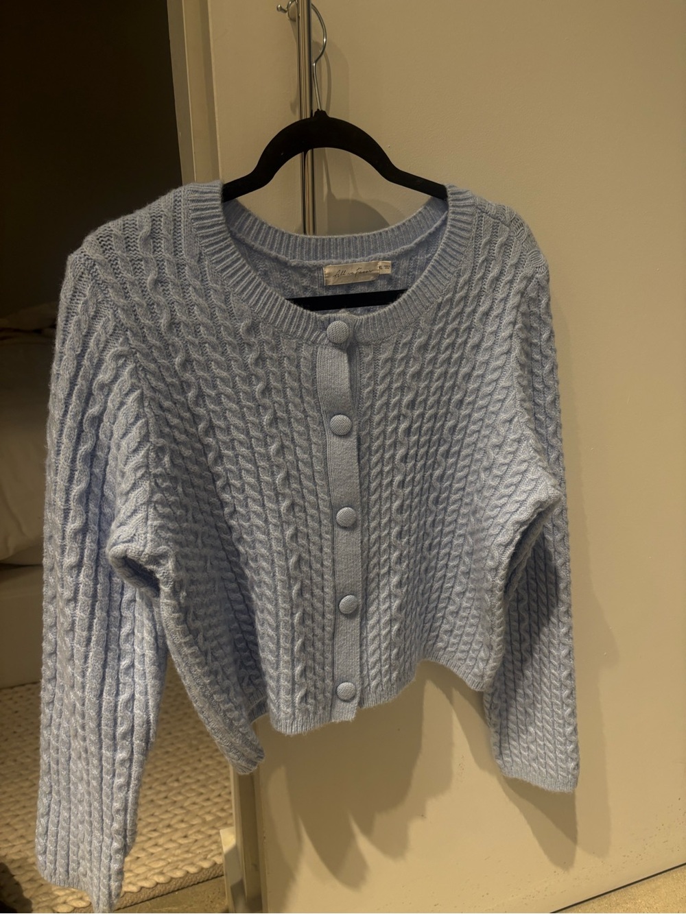 All in Favor Light Blue Cable-Knit Button Cardigan